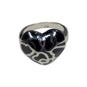 Inox Women's Stainless Steel Black Heart Ring with Polished Accents